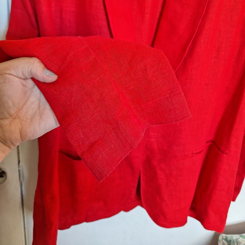Women's Vintage 14-18W Red & Elegant Gold Button Textured Fabric Blazer - Picture 3 of 6